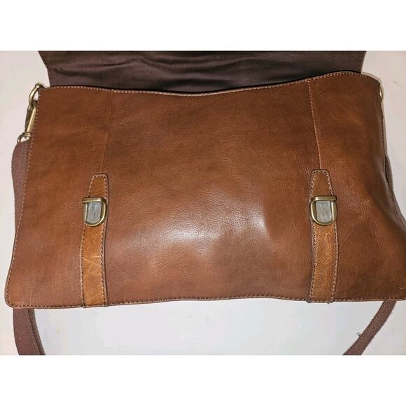 Fossil Leather Messenger Laptop Crossbody Bag Brown 16x10.5x3 - Picture 4 of 13